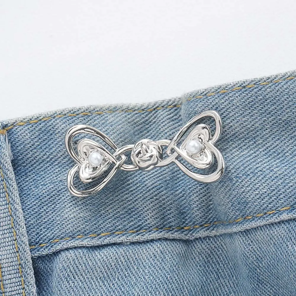 Penyesuai Kancing Celana Jeans Tanpa Jahit, Model Hati Cantik, Pengencang Pinggang dari Bahan Alloy, Dapat Dilepas