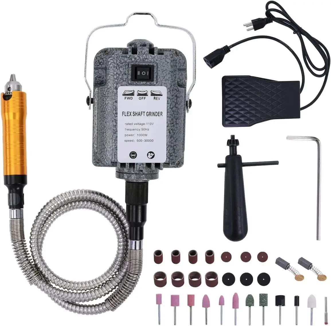 

1000W 30000RPM Electric Flex Shaft Rotary Tool Foot Pedal Control Flex Shaft Hanging Grinder Carver Can Forward-Reverse Rotation