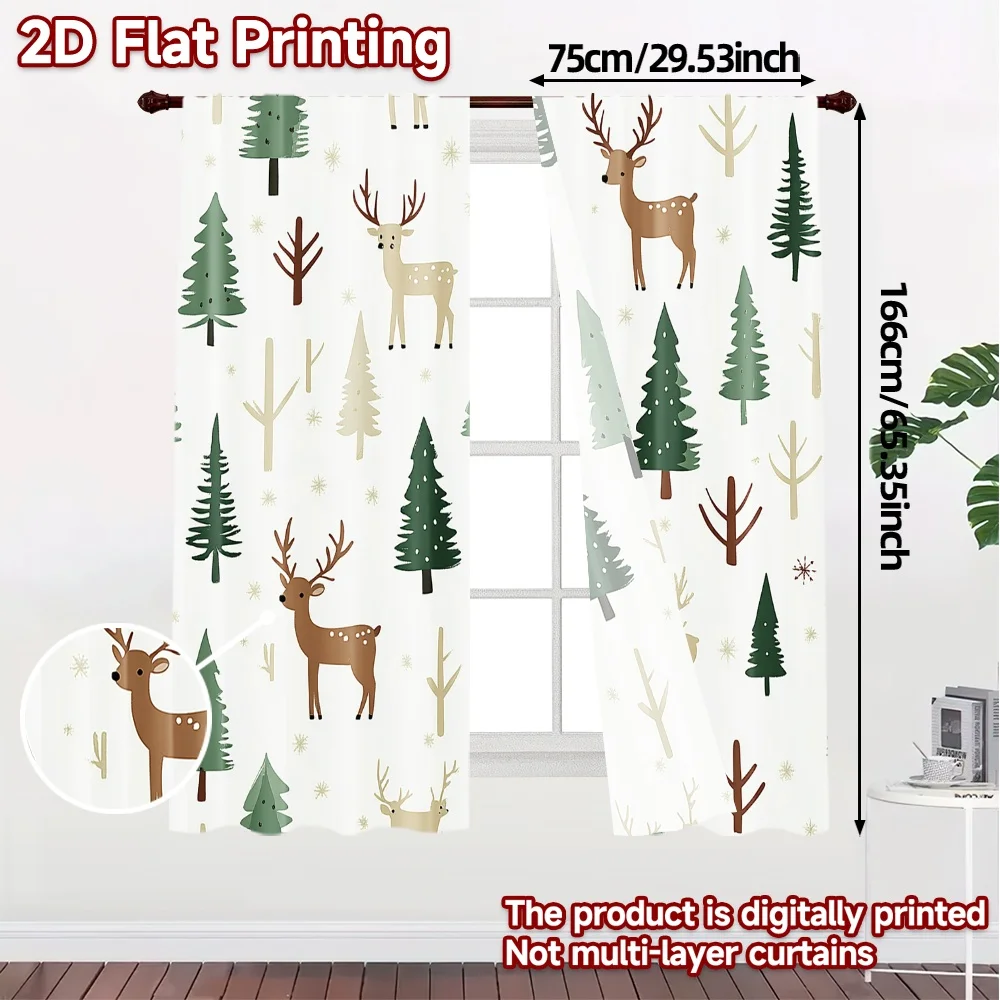 2pcs,Curtains Cute Forest Animals Christmas Trees (3) Modern Pattern Curtains Fabric Curtains Versatile All Suitable for Bedroom