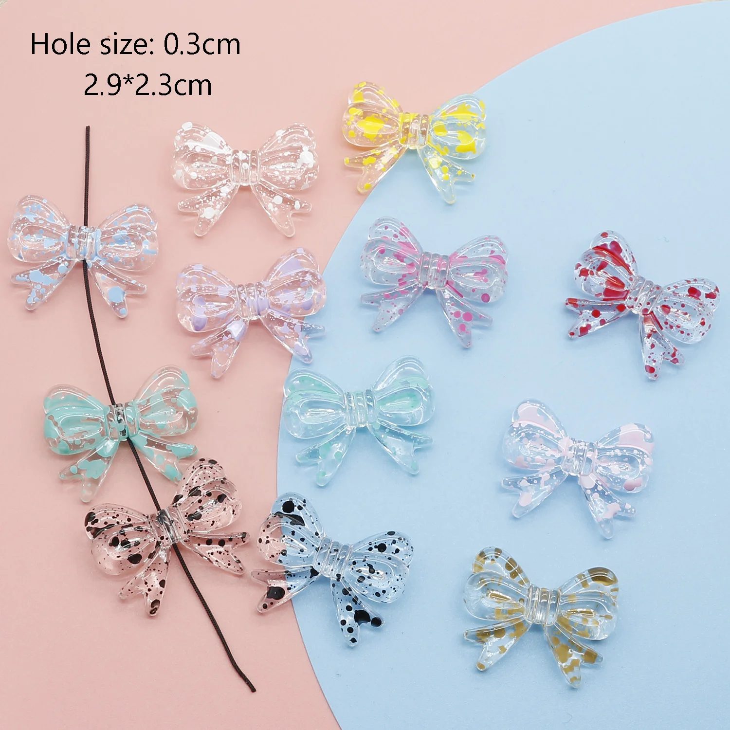 30pcs Transparent Bowknot Loose Spacer Beads DIY Phone Chain Jewelry Keychain Accessories Making
