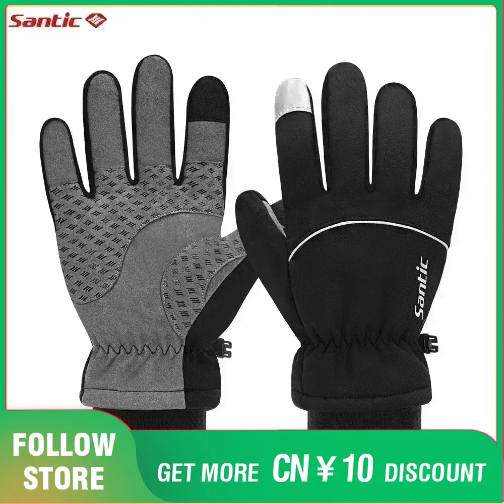 Guanti invernali da uomo Santic guanti da ciclismo antiscivolo Touch Screen guanti riflettenti in pile per sport all\'aria aperta guanti da bici MTB