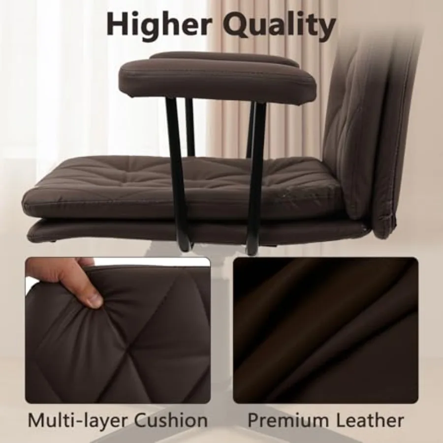 كرسي مكتب بدون عجلات كراسي مكتب متقاطعة من الجلد مع أذرع كرسي كمبيوتر حديث بأرجل متقاطعة وسط الظهر قابل للتعديل #4