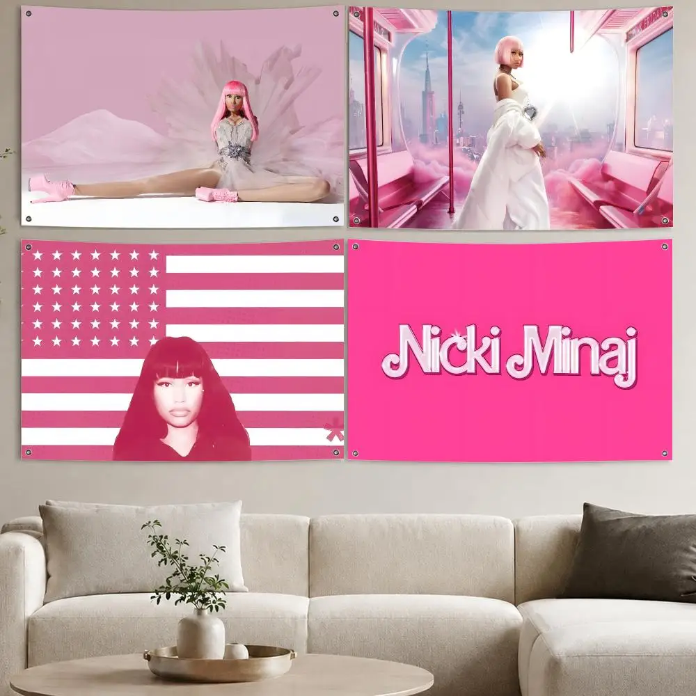 Singer Nicki Minaj Pink Friday Flags Aesthetic Wall Tapestry Printed Wall Hanging Living Room Party Outdoor Decor
