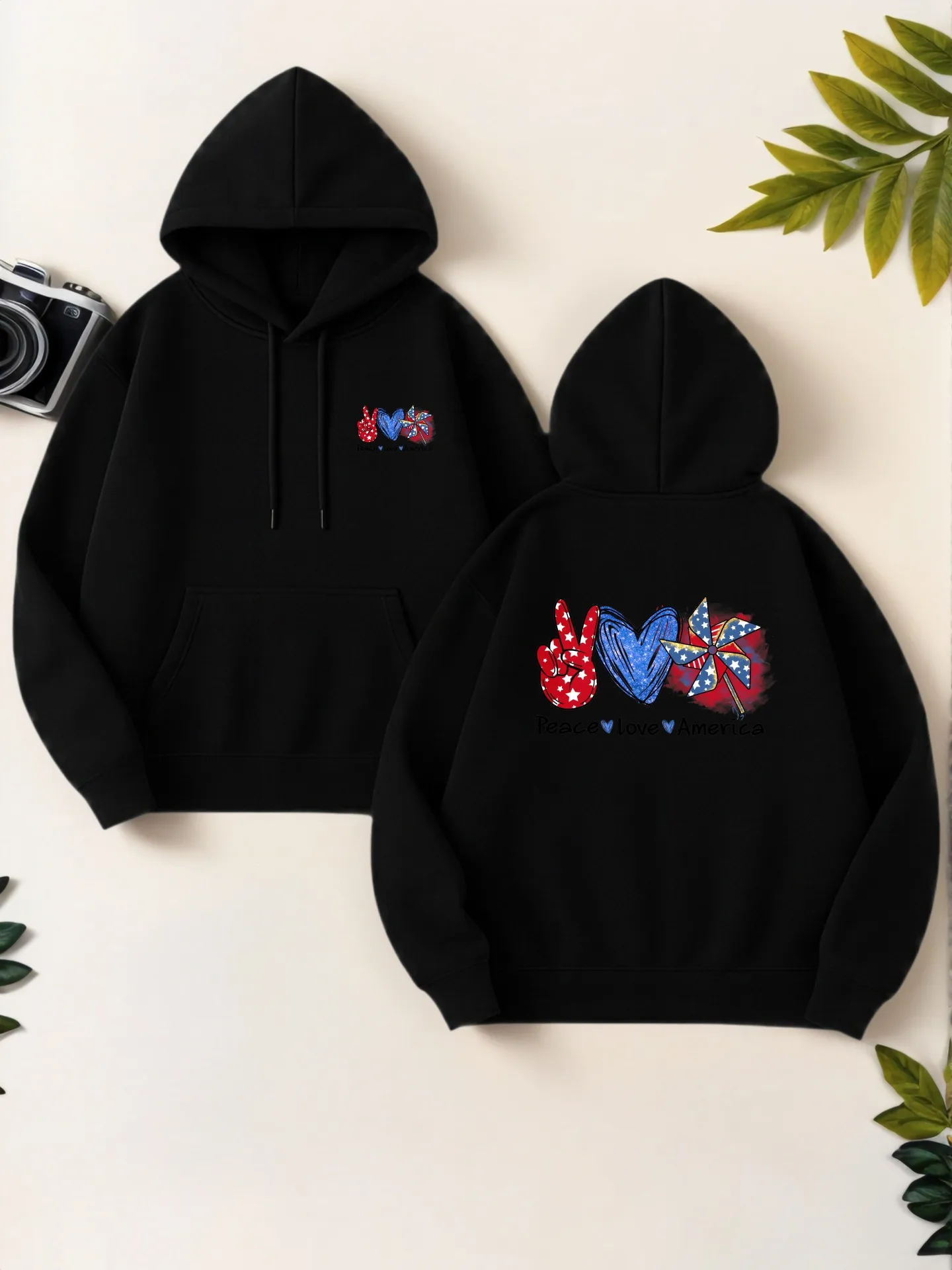 

Graphic Hoodie Women, Peace Love America Print, Aesthetic Design, Soft Fabric, Casual Everyday Wear, For Teens