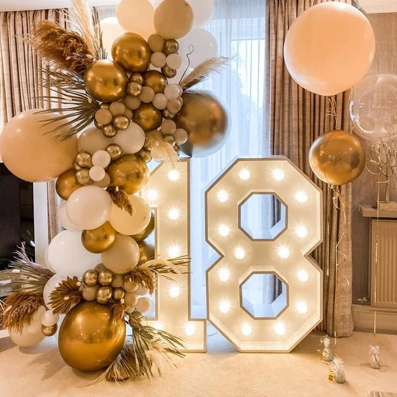 Scatola di riempimento di palloncini con figura gigante da 91.5cm con luci 1 ° compleanno palloncino numero 30 40 50 cornice per palloncini decorazioni per matrimoni Baby Shower