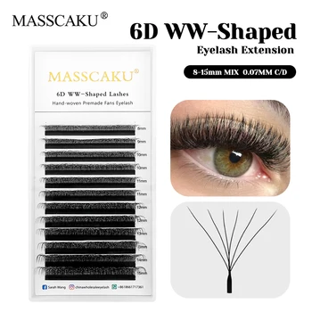 Gran oferta de pestañas MASSCAKU de 0,07mm de espesor hechas a mano con volumen ruso, rizo C D, cinta de larga duración, pestañas de diseño W para maquillaje