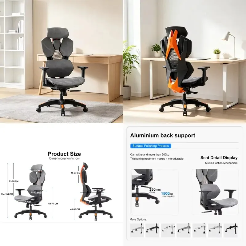 Modern Mesh Ergonomic Office Chair 3D Adjustable PU Armrests Executive Computer Gaming Seat for Bedroom Workplace