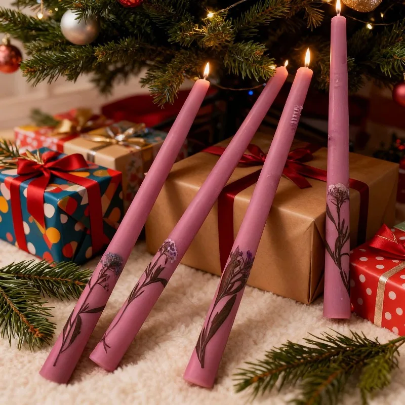 4-Pack Printed Soy Wax Pillar Candles, 7-Hour Burn Time, Embossed Design, Random Patterns, Home Decoration, Creates a Dinner Atmosphere, Suitable for Christmas, Valentine's Day, Weddings, and Birthday Gifts, as Well as for Gifting, Mirabel Candle Holder