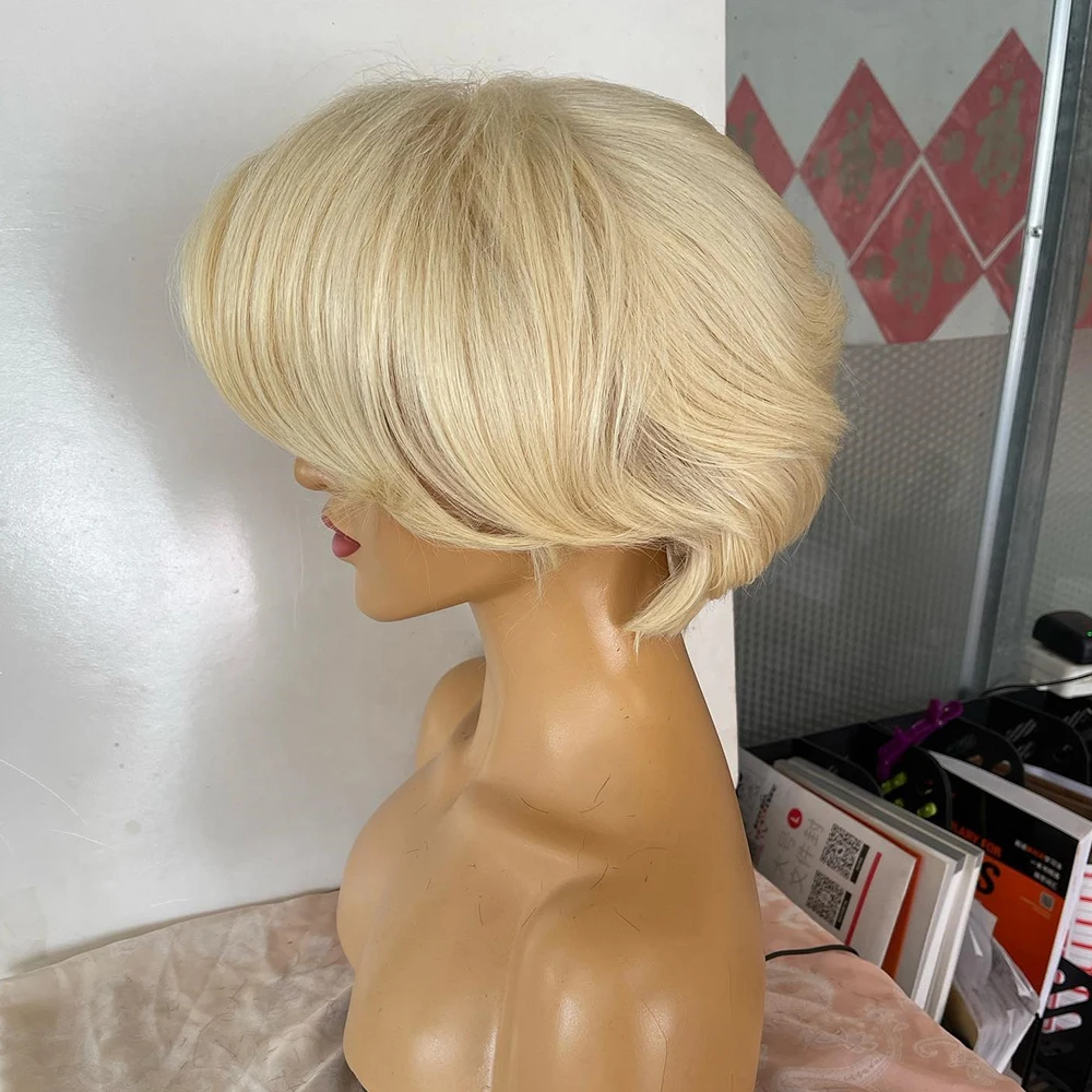 Parrucca anteriore del merletto del Bob corto biondo miele capelli umani peruviani 613 parrucche colorate dei capelli umani per le donne parrucca diritta Glueless Pixie Cut