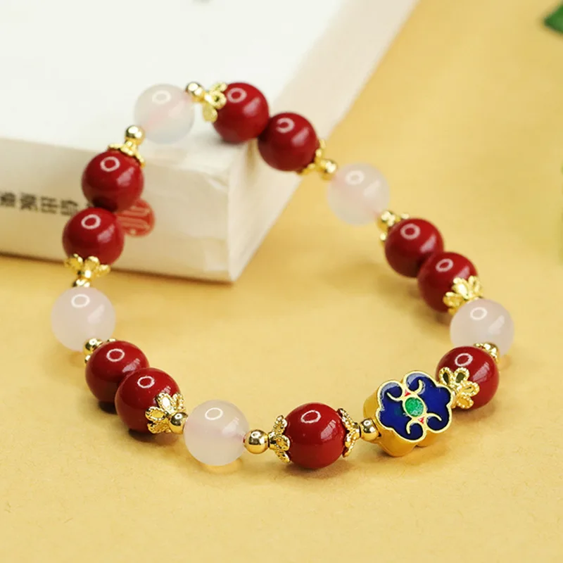 Fidelity cinnabar bracelet purple gold sand white chalcedony bracelet new Chinese style
