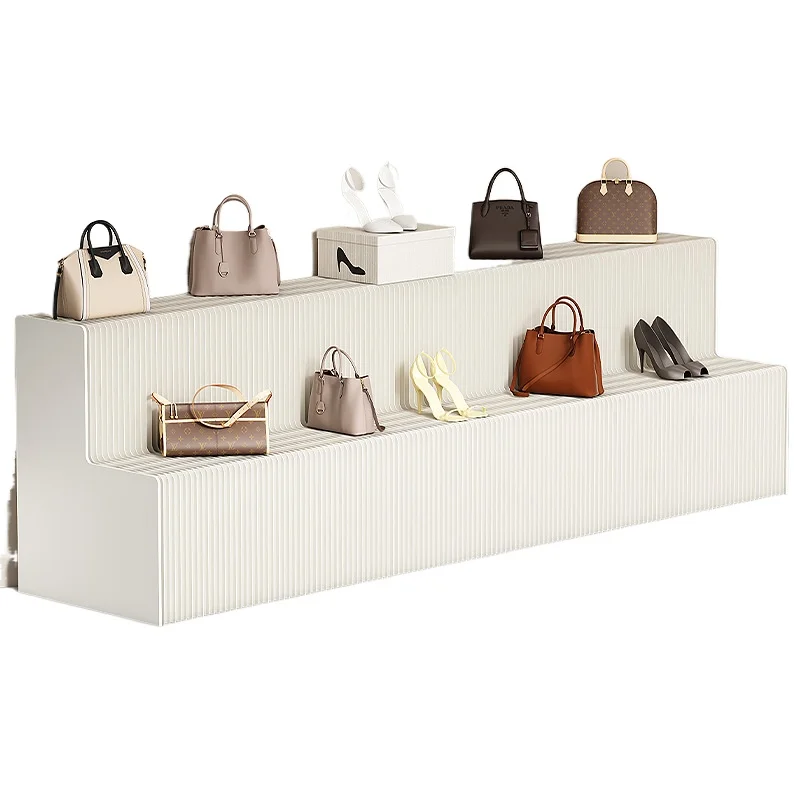 

Double-layer mid-island long strip booth stepped display stand rack multi-layer mid-island product floor display rack