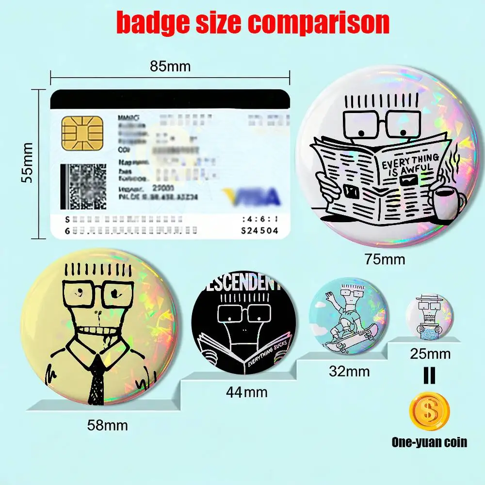 Retro Punk Style Milo Aukerman Descendents 58mm 44mm Round Pins Creativity Printed Pictures Text Metal Lapel Badges Brooches