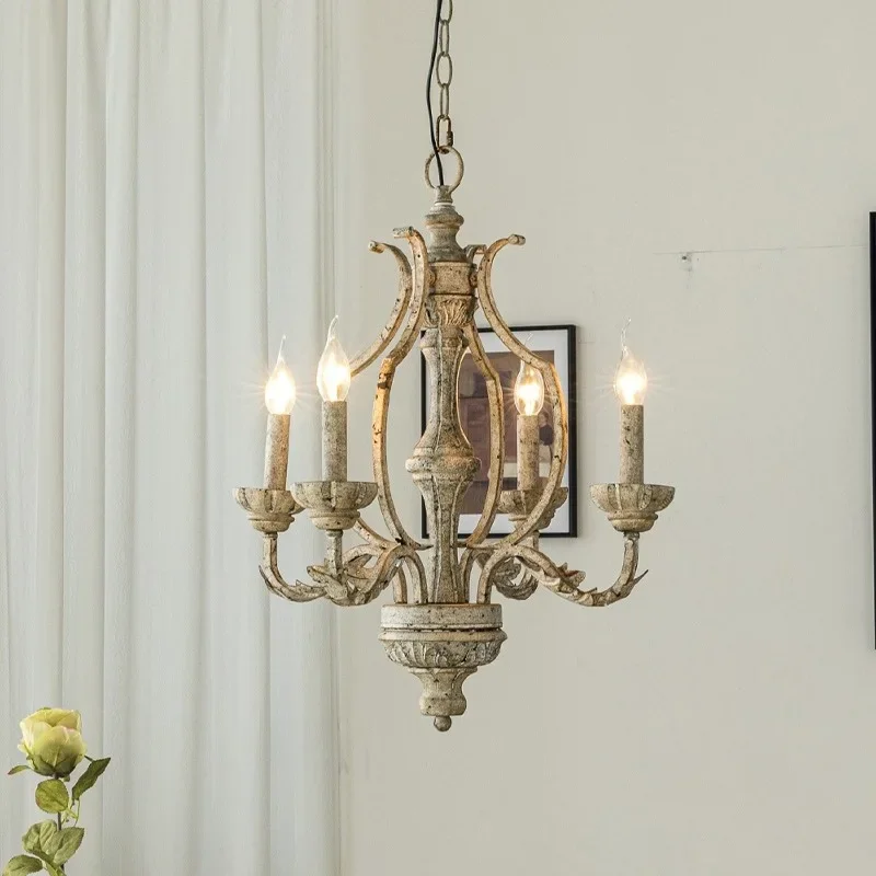 American Vintage French Solid Wood Chandelier Living Room Dining Room Bedroom Hallway Stair Retro