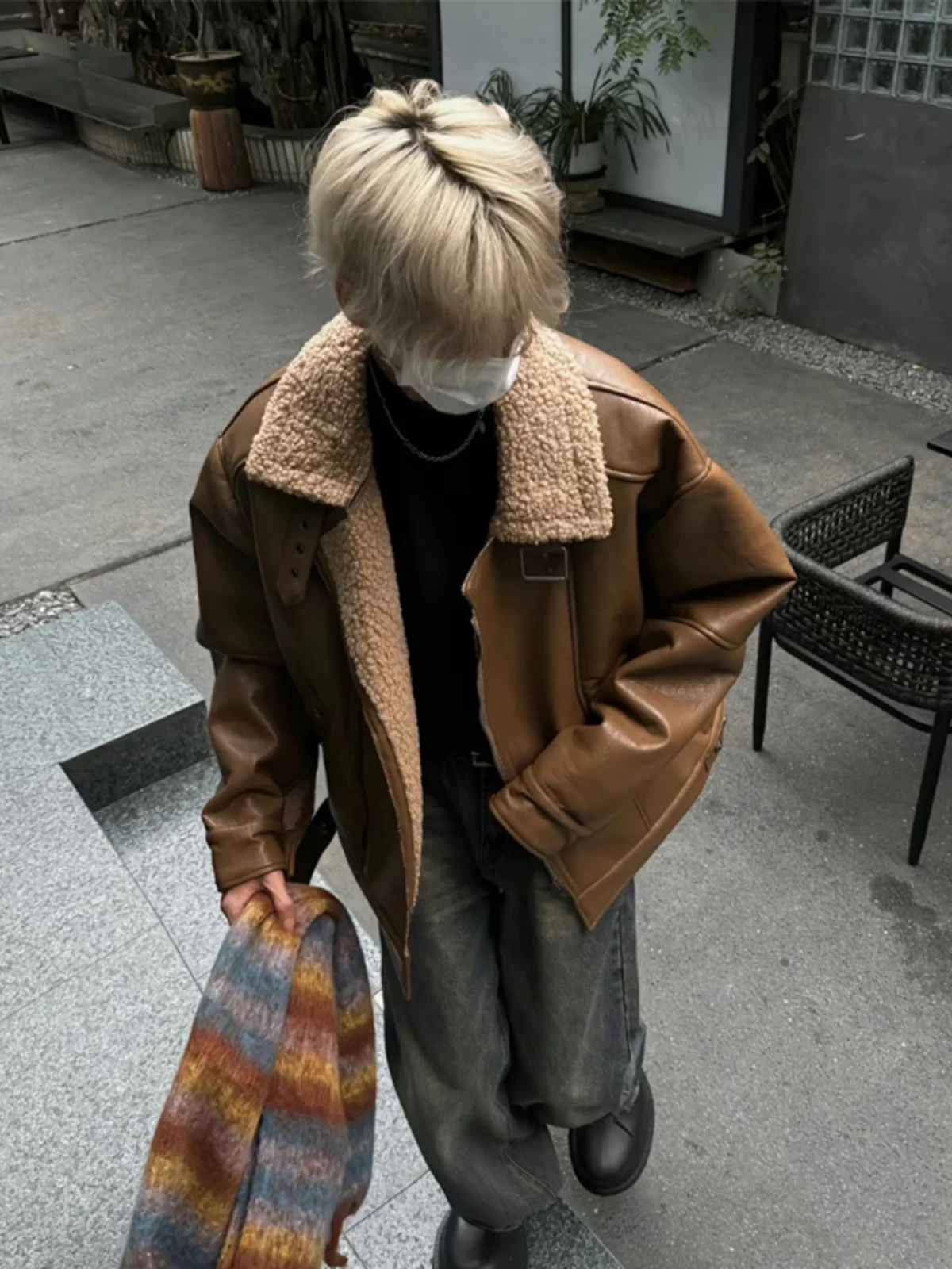 

Thiened Lamb Fur Jaet Men's Winter Warm Workwear Coat Zipper Closure Casual Sle Polyester Fiber Pure E-commerce Ss