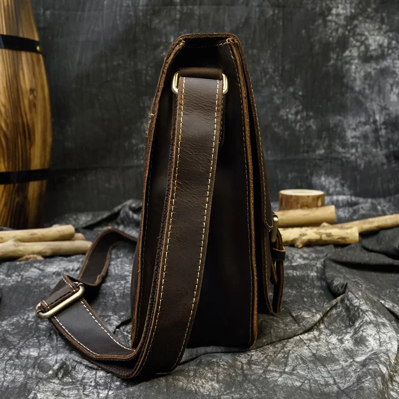 Crazy Horse Leather Men Crossbody Bag A4 Big Capacity Casual Genuine Cow Leather Shoulder Messenger Bag Male Business Work Bag