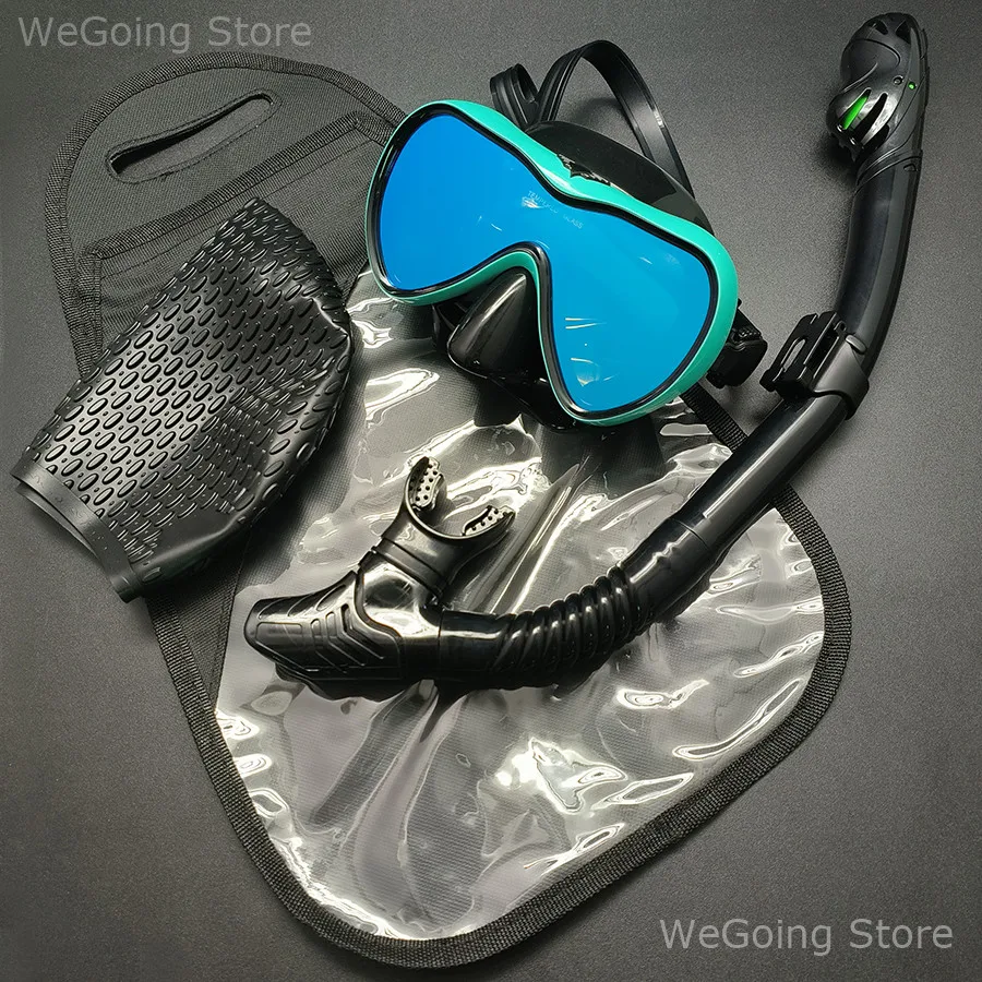 

New Waterproof Swimming Mask UV Protection Snorkelling Gear Dry Snorkel Tube Set with Silicone Swimming Caps Pack In Carry Bag