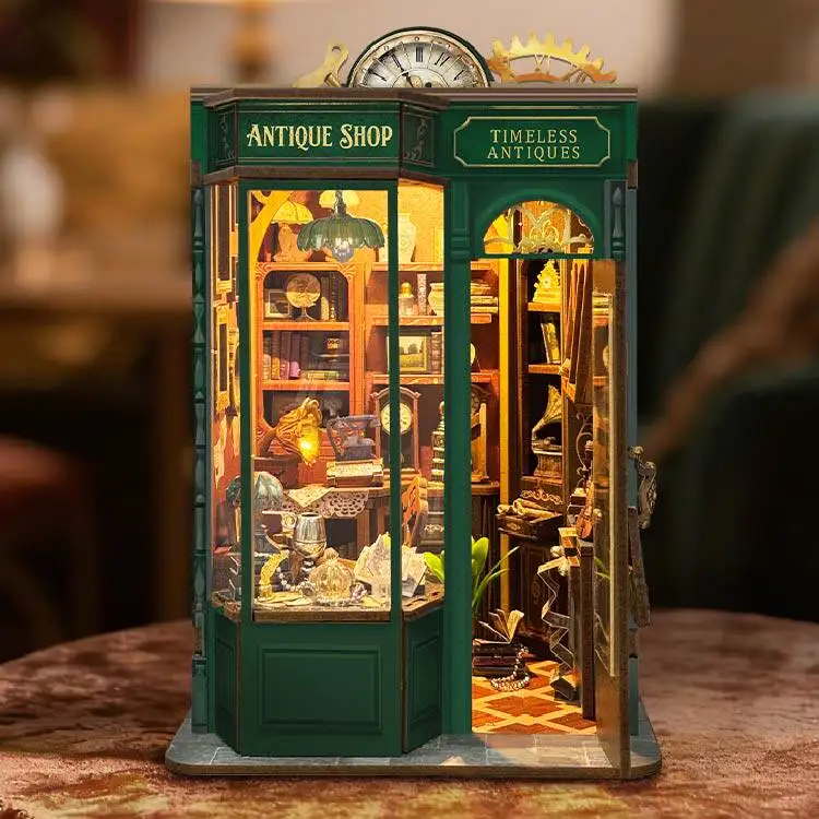 Moments in Time Timeless Antiques DIY Book Nook Wooden Puzzle Bookend Diorama Model Kit 3D Sisyphus Magic Dollhouse Toys Gifts