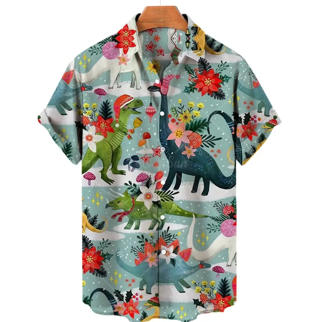 

Dinosaur 3d Print Shirts Men's Women's Hawaiian Shirts Men's Vocation Blouses Spooky Lapel Shirt Cuba Camisa Men's Clothing Bird