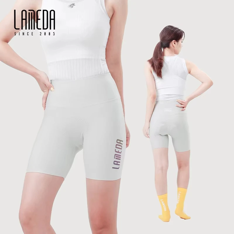 LAMEDA Cycling Shorts Women\'s High Elastic Cycling Pants Quick-Drying Bib Shorts Upf50+ Outdoor Cycling Shorts White Road Cyclin