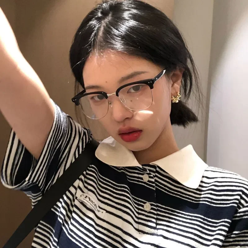 

Korean Retro Literary Glasses Frame Girl Ins No Makeup Plain Glasses Men Light Eyewear Cute Decorative Computer Glasses