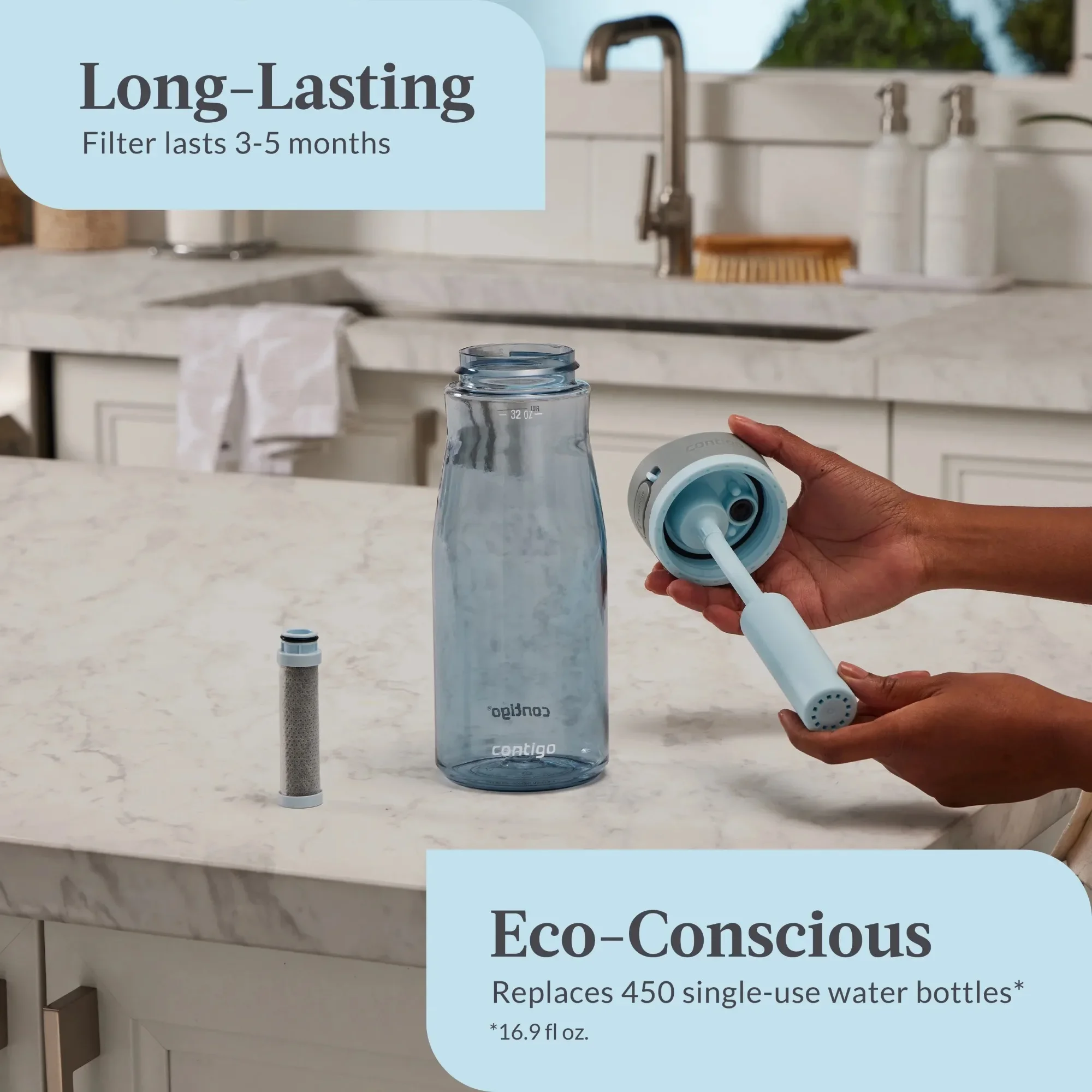 

Пластиковая бутылка для воды с фильтром и соломенной крышкой AUTOSPOUT, 32 унции, Dark Ice