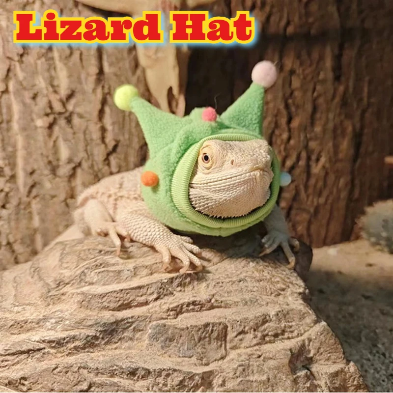 

‌Lizard Hat Costume with Horns Pompom Scarf Funny Halloween Party Dress Up Bearded Dragon Chameleon Pet Lizard Cosplay Photo