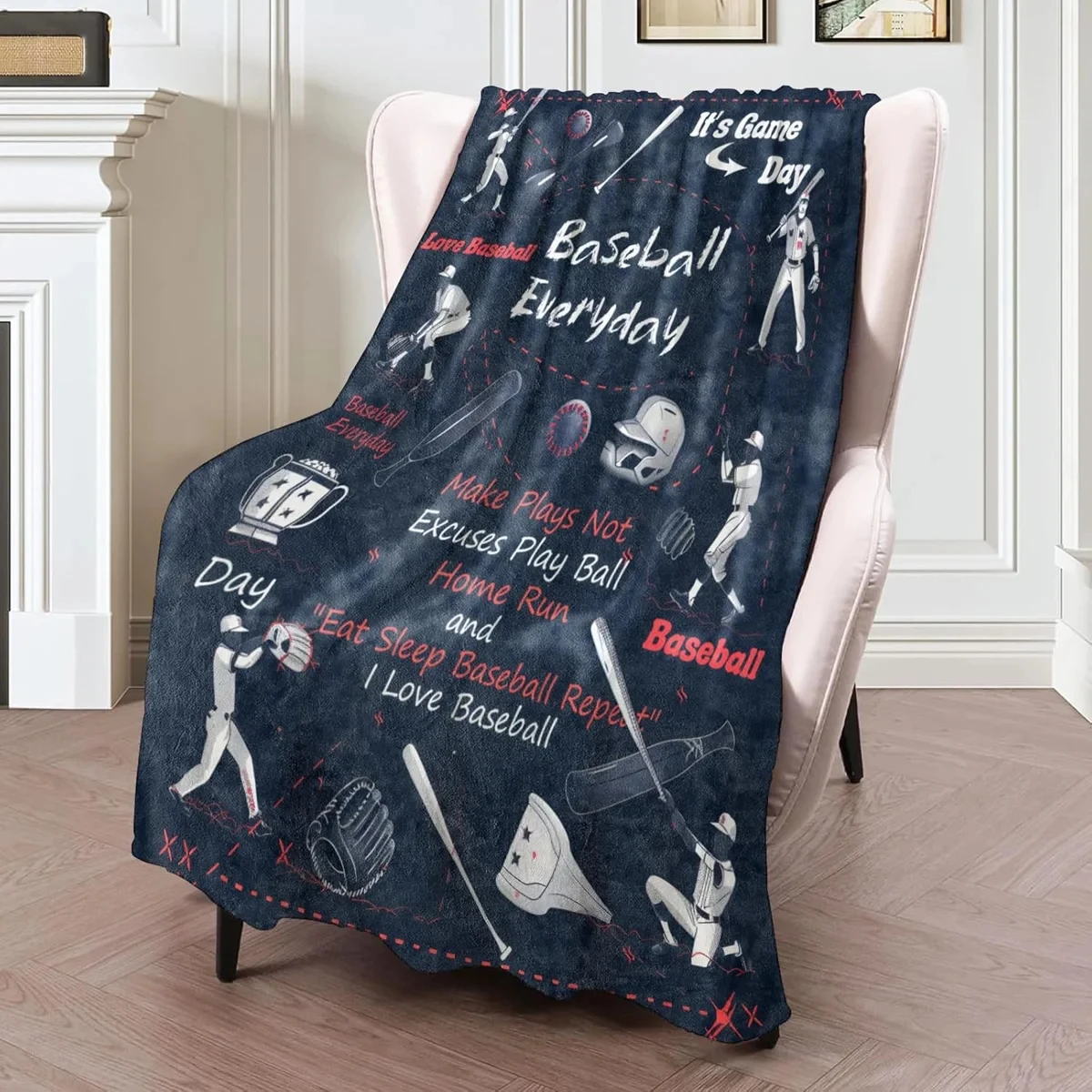 Xuanli Baseball Everyday Flannel Blanket, Navy Blue Sports Blanket, Inspirational Sports Pattern, Comfortable and Lightweight