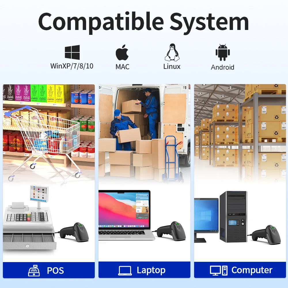 GTCODESTAR 32 Bit Wired Barcode Scanner Laser Barcode Reader 1D Handheld Bar Code Scanner