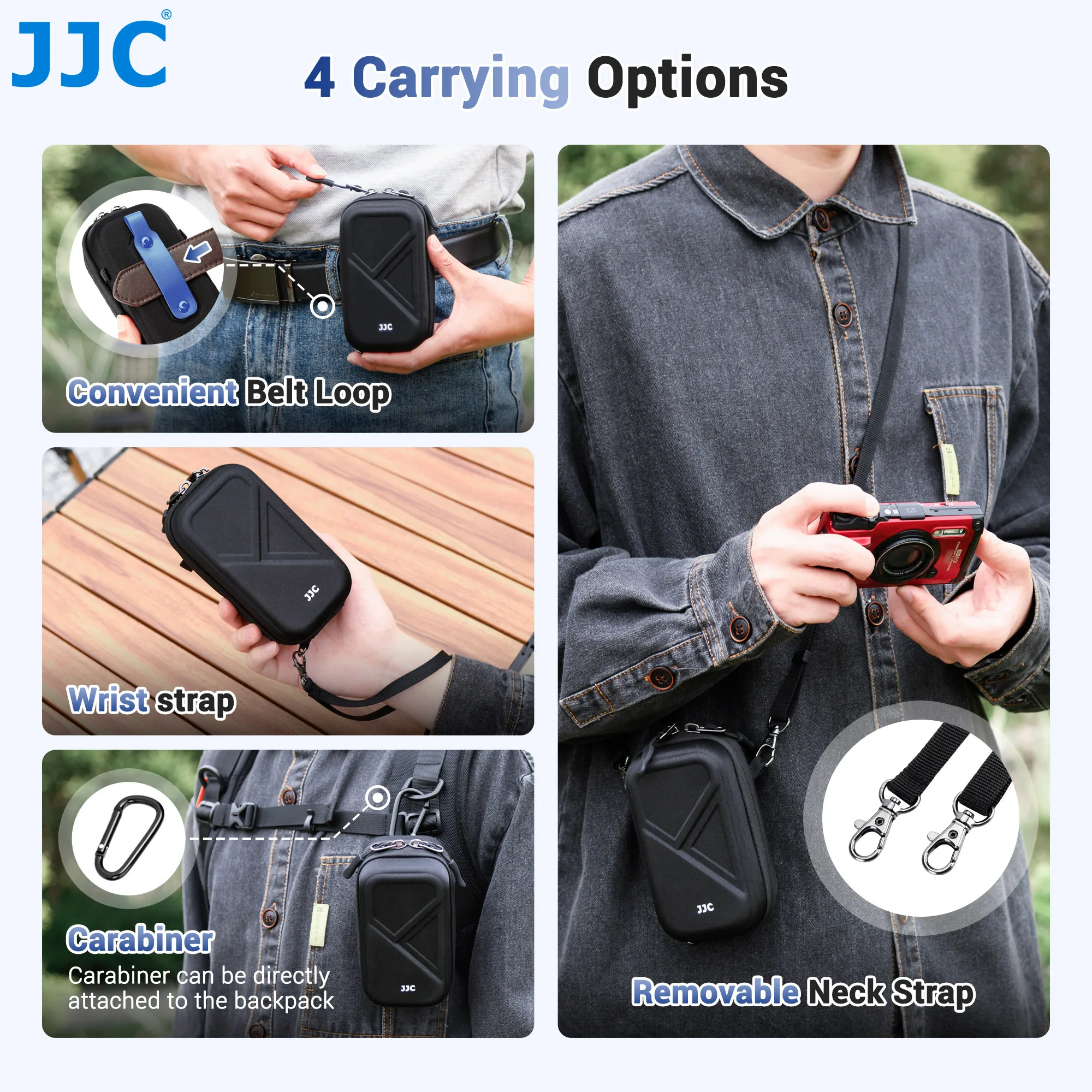 JJC Compact Camera Pouch for Olympus TG-7 TG7 TG-6 TG6 TG-5 TG-4 TG-3 TG-2 TG-1 Camera Travel Case with Shoulder Strap Carabiner