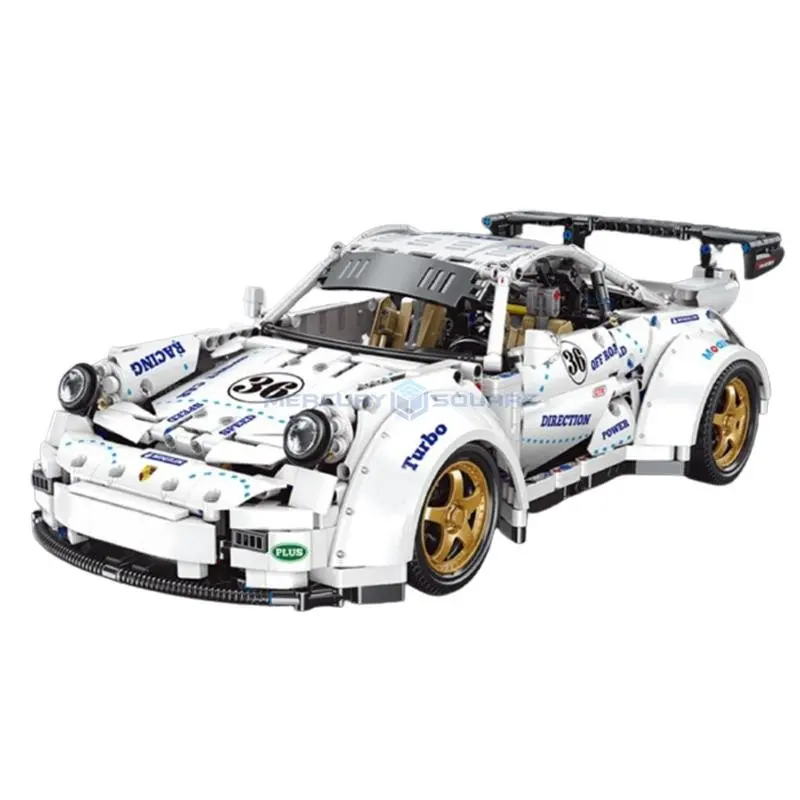 Widebody White Car MOC QC016 1:10 Super Race Car Model Building Blocks Bricks Set Furious Toys for Kids Gifts