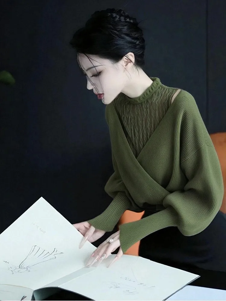 

Уникальный кружевной вязаный свитер с длинными рукавами для женщин, осенний, премиум-класса, не повторяющийся, красивый, стройнящий топ