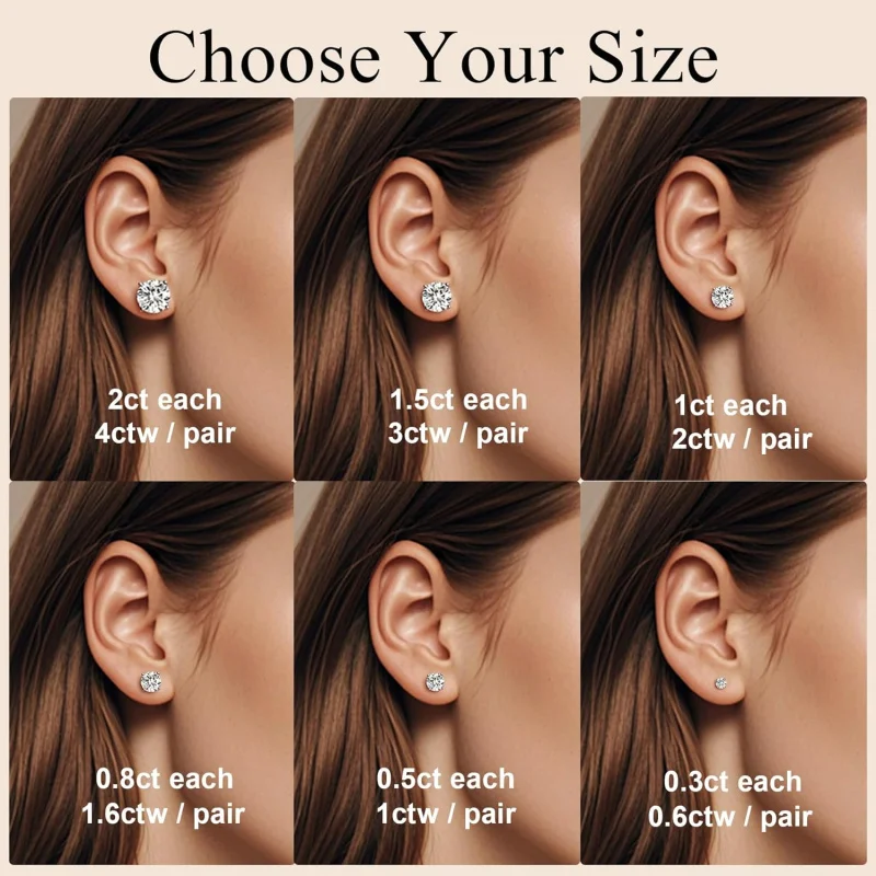 Moissanite Earrings for Women，Lab Grown diamond Studs S925 Sterling Silver Plated 18k White Gold Custom & Wholesale Jewelry