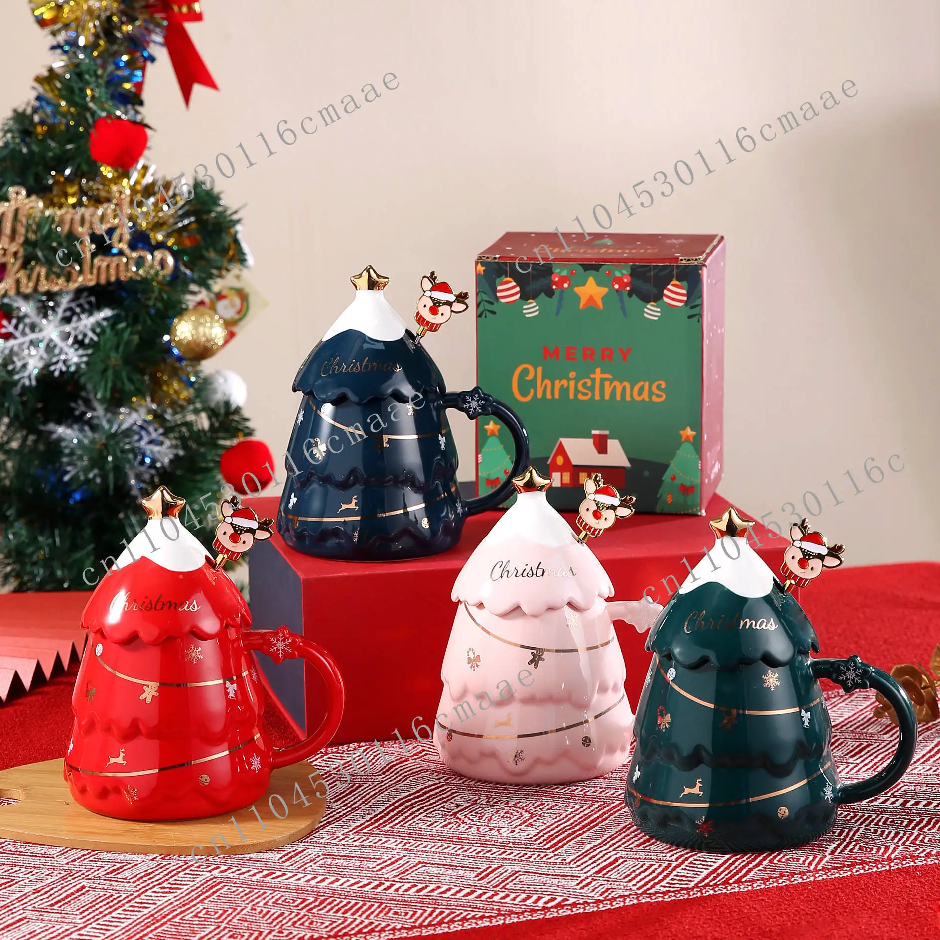 Creative Christmas ceramic mug with lid spoon, large capacity mug, cartoon cup, gift water, cup, business gift