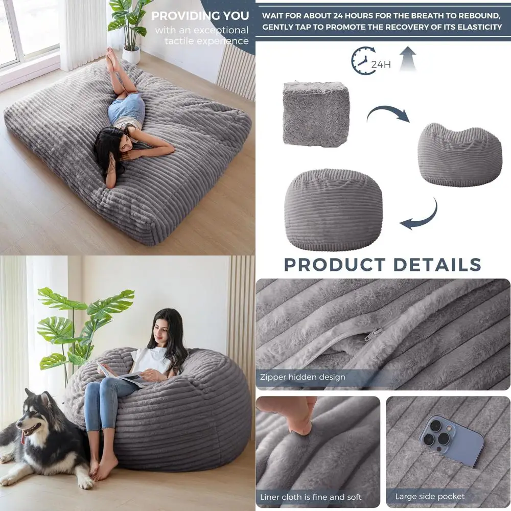 كيس فول قابل للتحويل بحجم الكبار: كرسي صالة إلى سرير مريح على الأرض مع رغوة عالية الكثافة وغطاء قابل للغسل #1