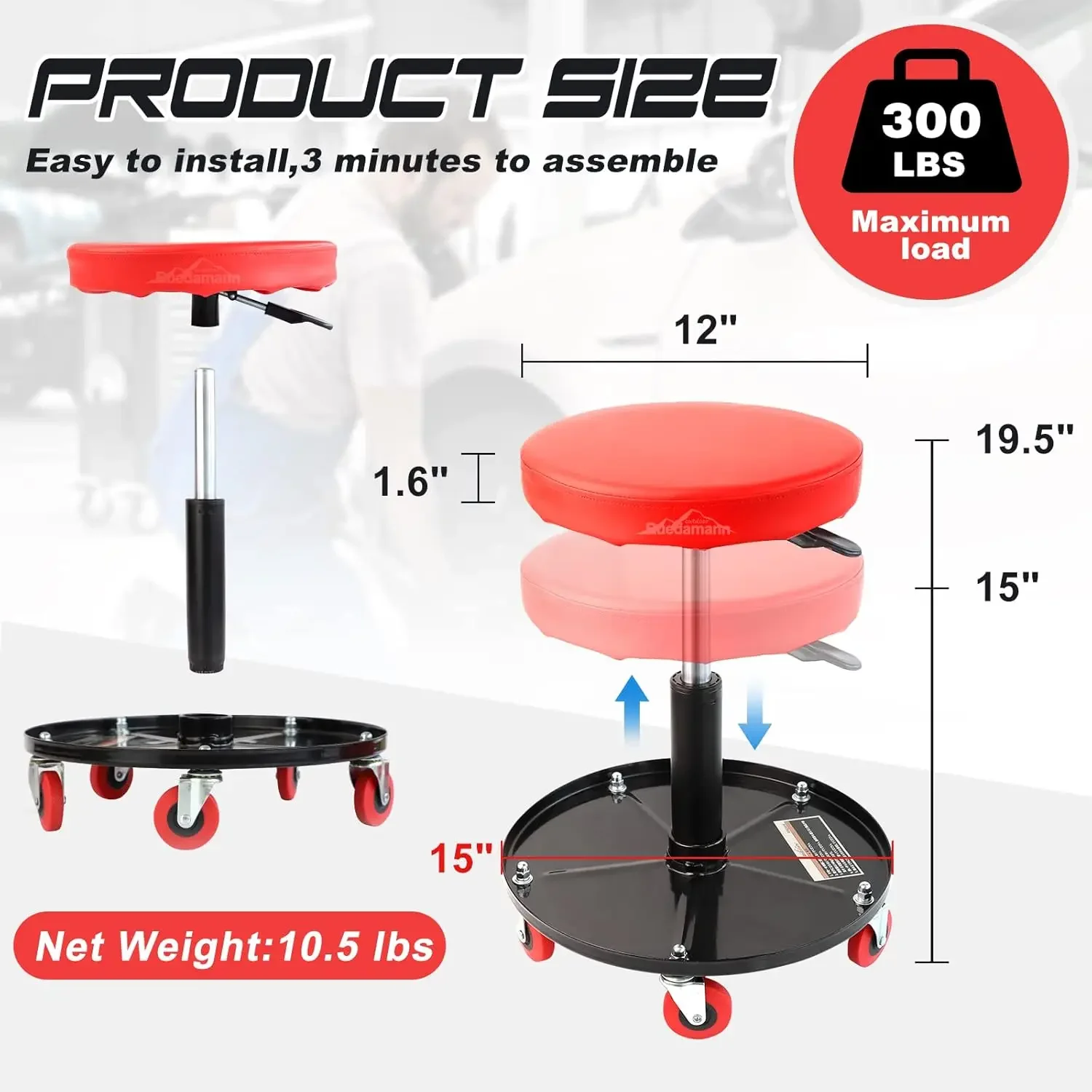 Liftable Workshop Chair Car Repair Stool Garage/Shop Seat Padded Rolling Shop Stool Rotary Workbench Car Repair Tool Bench