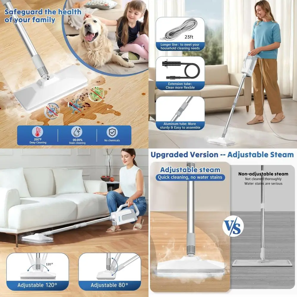 

Пароочиститель со шнуром длиной 23 фута и 3 режимами для дома: съемные швабры для пола, стен, ковров и мебели