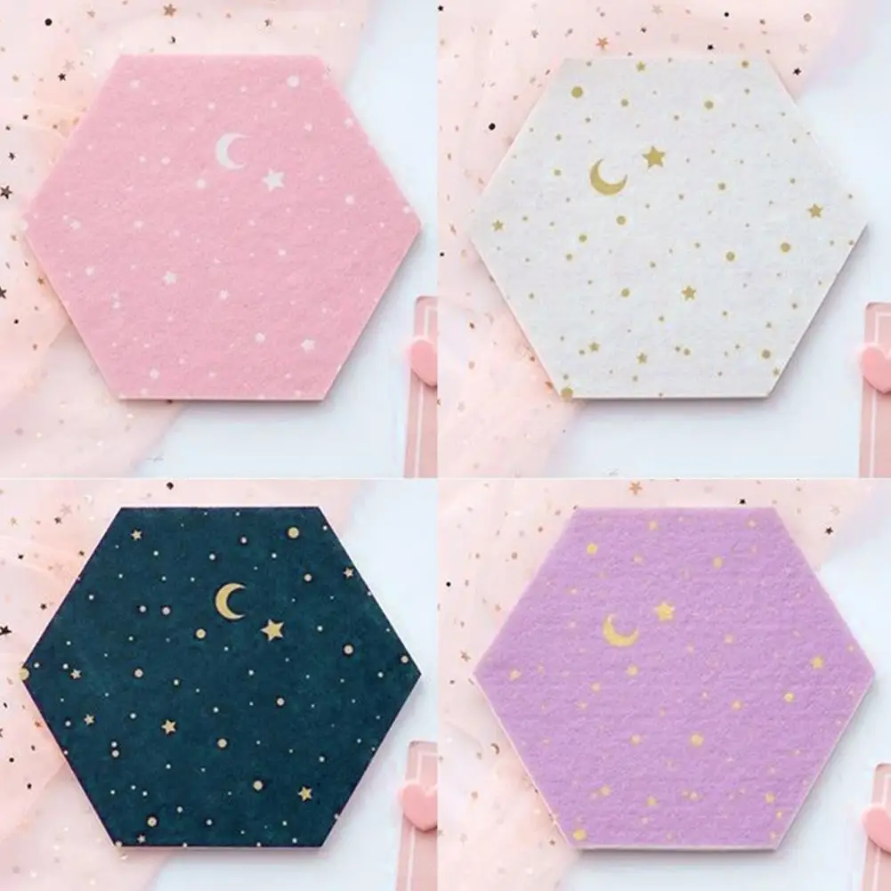 1 Set Practical Felt Wall Paper  Hexagon Easily Pasted Felt Wall Sticker  Starry Moon Felt Wall Sticker Home Decoration