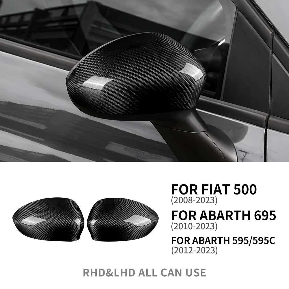 NONE Real Hard Carbon Fiber Abdeckung Für Abarth 595 595C 695 Fiat 500 2012-2017 2018 2019 2020 2021 2022 2023 Auto Rückspiegel Kappe 3
