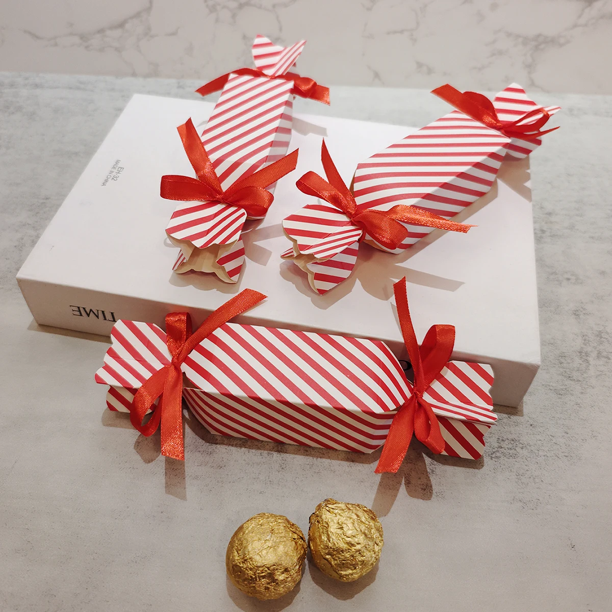 10/50pcs red striped candy box, lipstick box, gift packaging box, party and wedding supplies