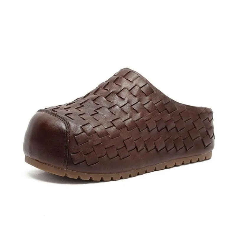 

Summer New Style Hand-woven Braided Toe Front Outdoor Thick-soled Flip-flops Cow Genuine Leather Classic Versatile Women's Shoes