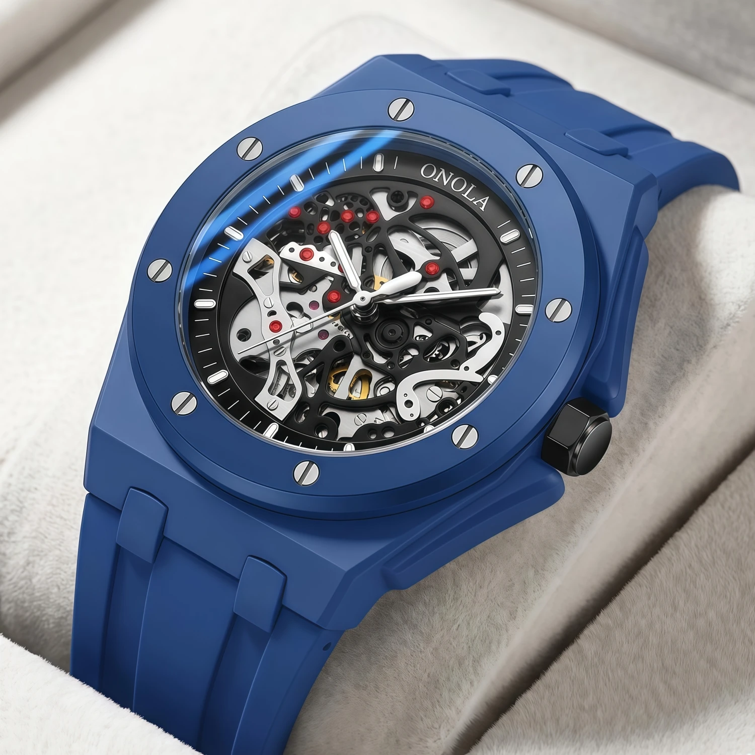 New hollowed out fully automatic mechanical watch for men, ONOLA fashion multi-color silicone tape waterproof watch view 5