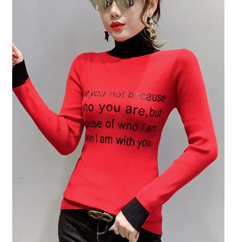 #4227 Black Grey Green Red Fashion Slim Turtleneck Women Sweater Sexy Harajuku Female Sweater Long Sleeved Basic Pullovers Women