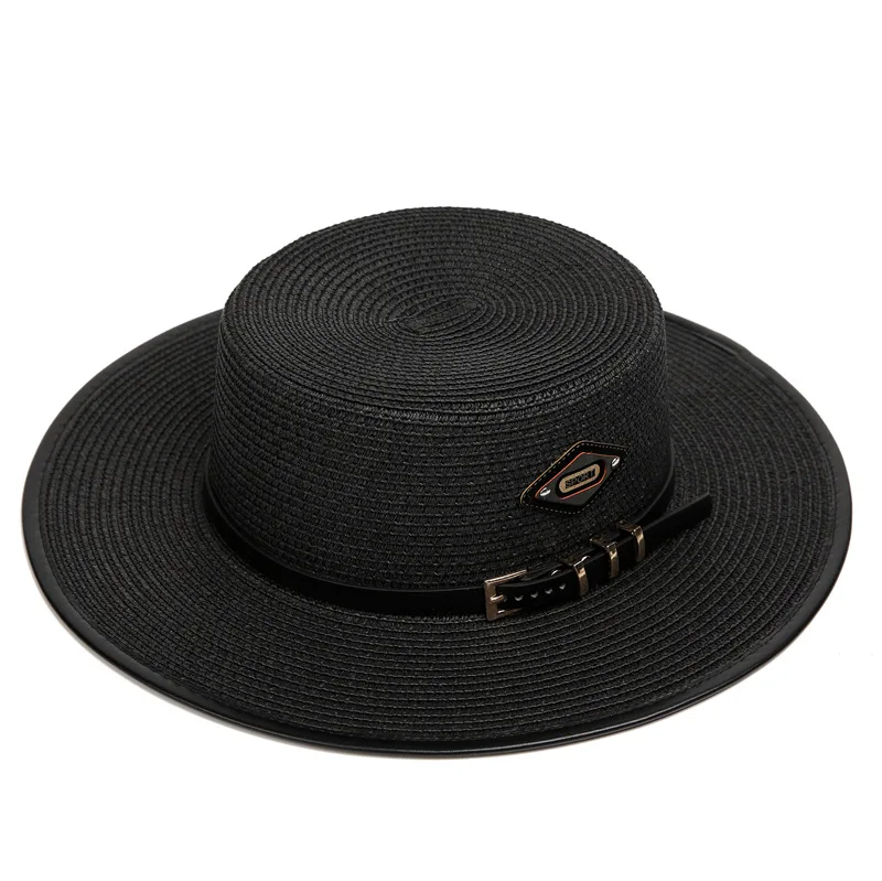 Sommer Elegante Perle Kette Flache Sonnenhut frauen Stroh Panama Breiter Krempe Anti-Uv Strand Kappe Feminino Chapeu Mädchen Topee – Detail 1