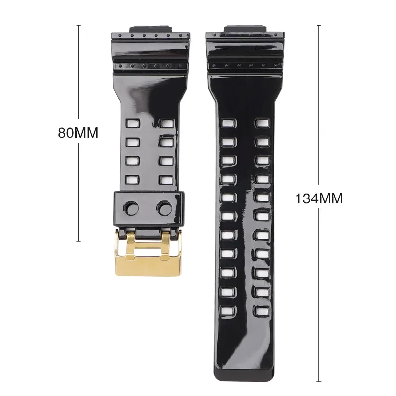 Black Resin Strap for Casio G-SHOCK GA-100 GA140 GD-100 G-8900 Men Glossy TPU Sport Waterproof Bracelet Watch Band Gold Buckle