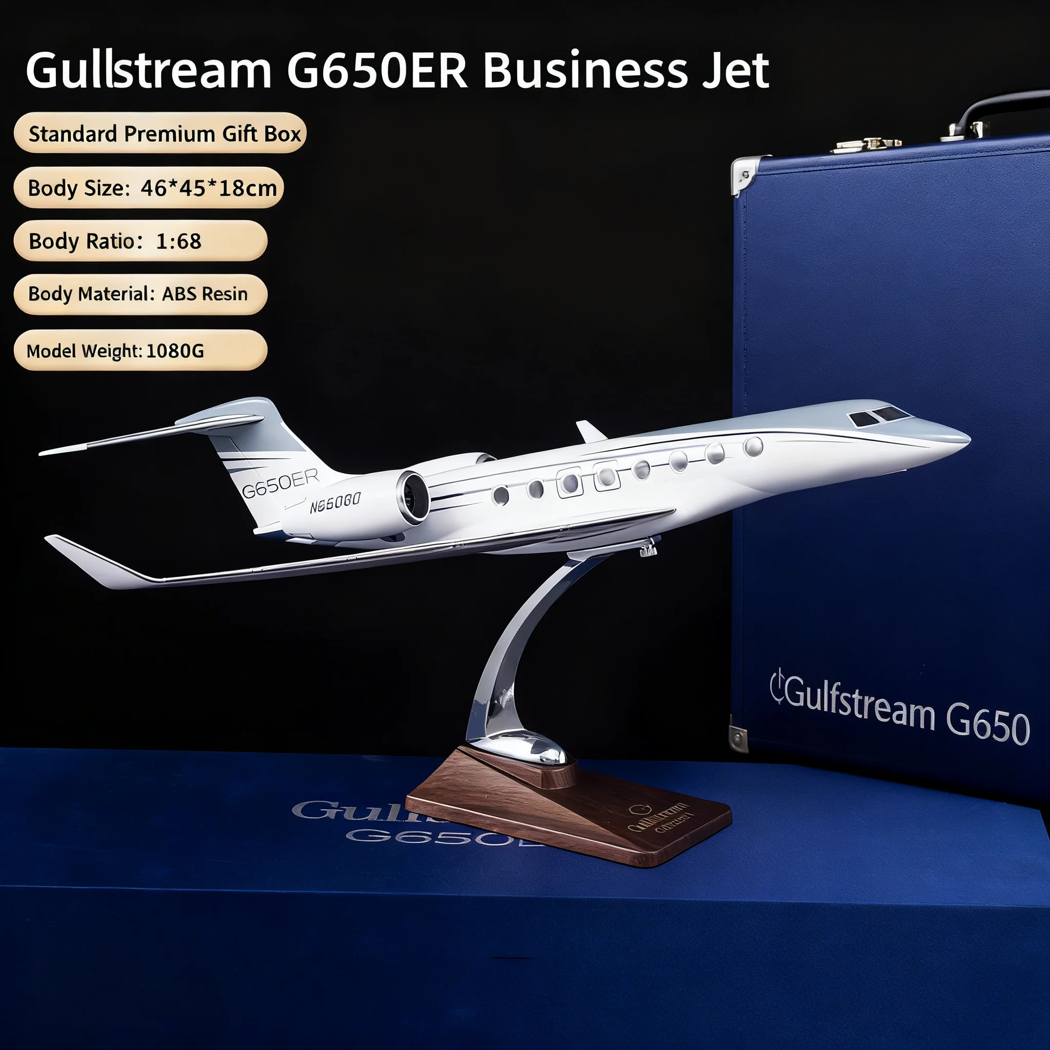 

46cm Gulfstream G650ER Business Jet Model 1:68 Scale Executive Aircraft Model Gift Box Collectible Display with Lighting