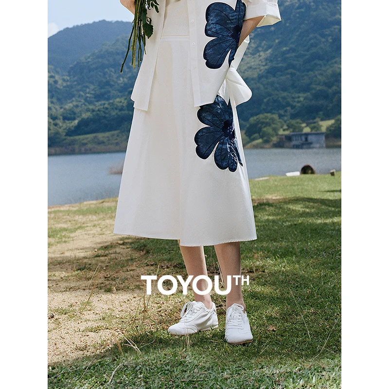

TOYOUTH Women Skirt 2025 Spring New Lyocell Flower Cotton Mid Length A Line Skirt