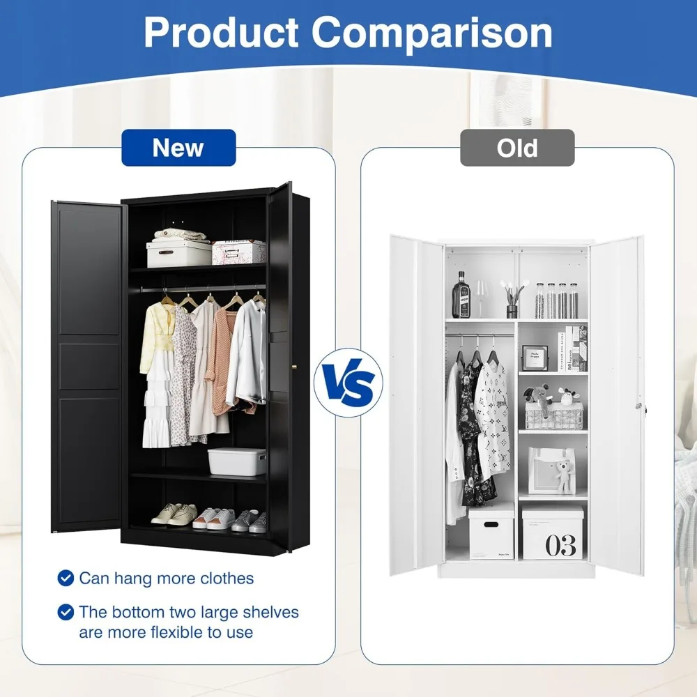 Metal Armoire Wardrobe Closet with 2 Doors 72'' Wardrobe Cabinet with Hanging Rail Metal Closet with Adjustable Shelves