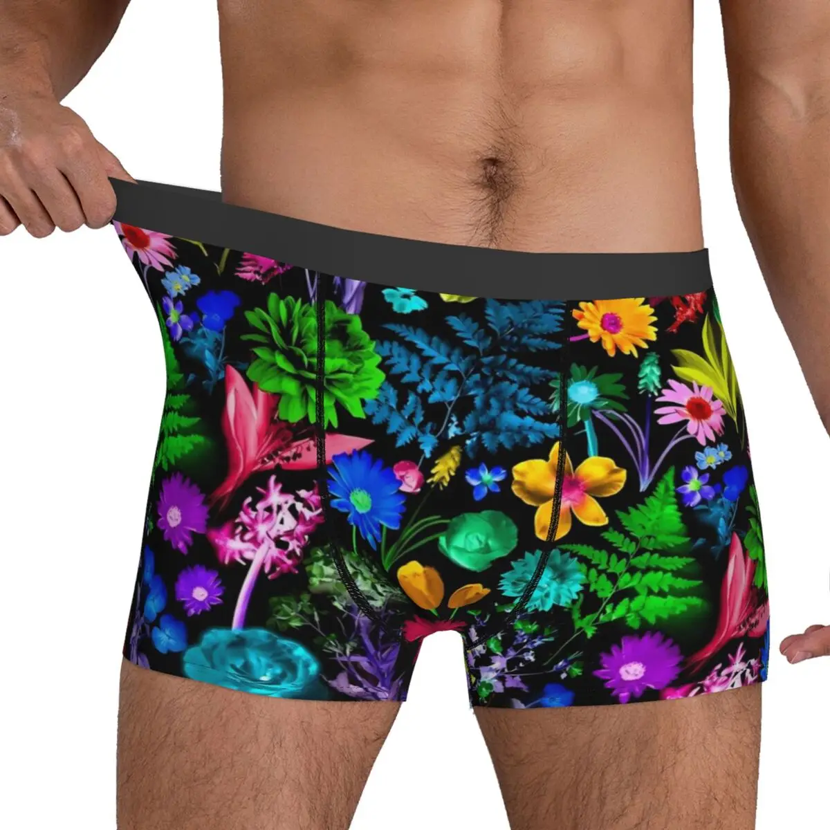 Colorful Floral Print Underwear Glowing Garden Stretch Panties Design Shorts Briefs Pouch Men's Large Size Trunk