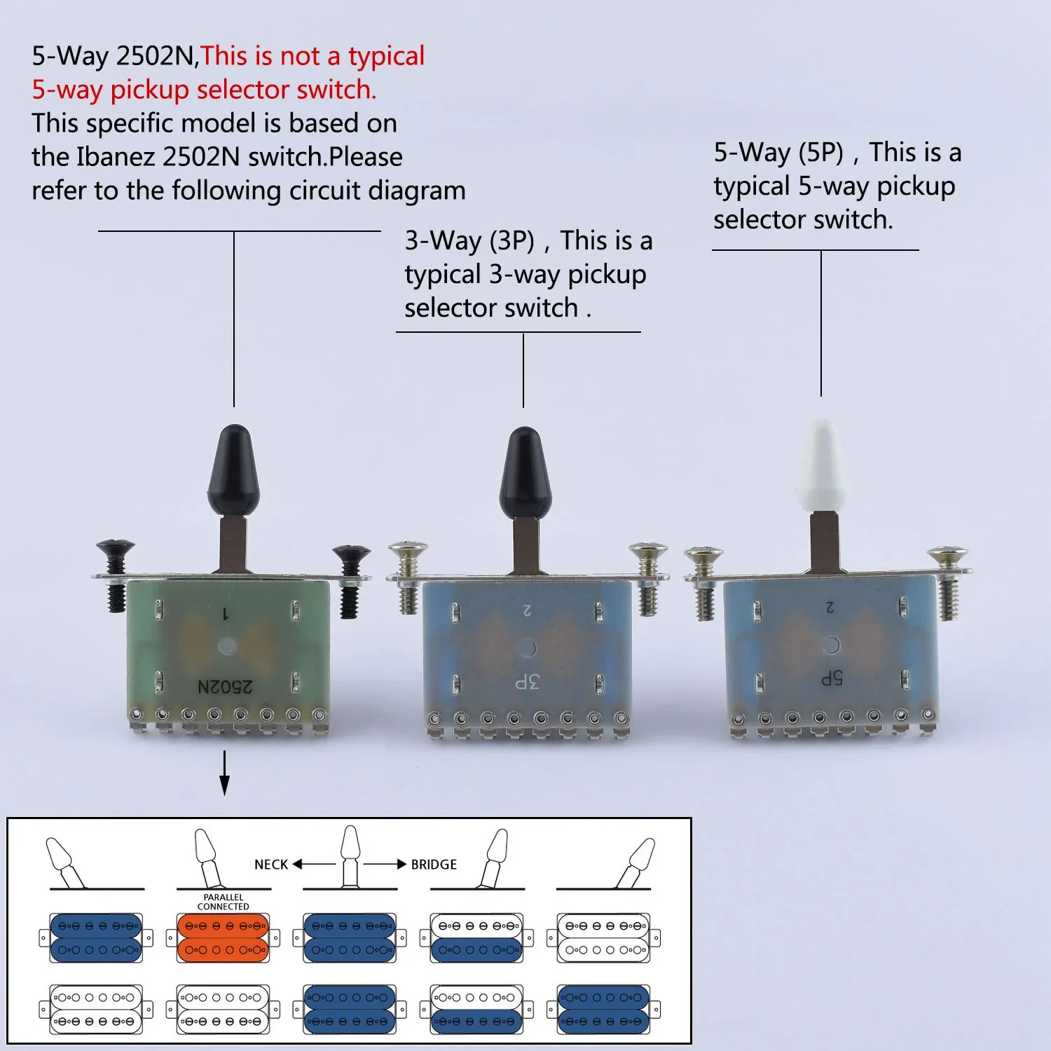 New - Genuine Alpha Electric Guitar Pickup Selector Switch 5-Way / 3-Way / 2502N 【Made in Korea】