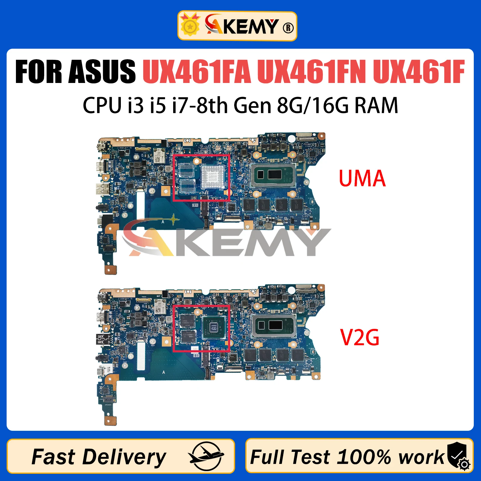 

AKEMY UX461F Laptop Motherboard For ASUS Zenbook Flip UX461FA UX461FN TP461U TP461F Mainboard i3 i5 i7 8th Gen CPU 8GB/16GB RAM